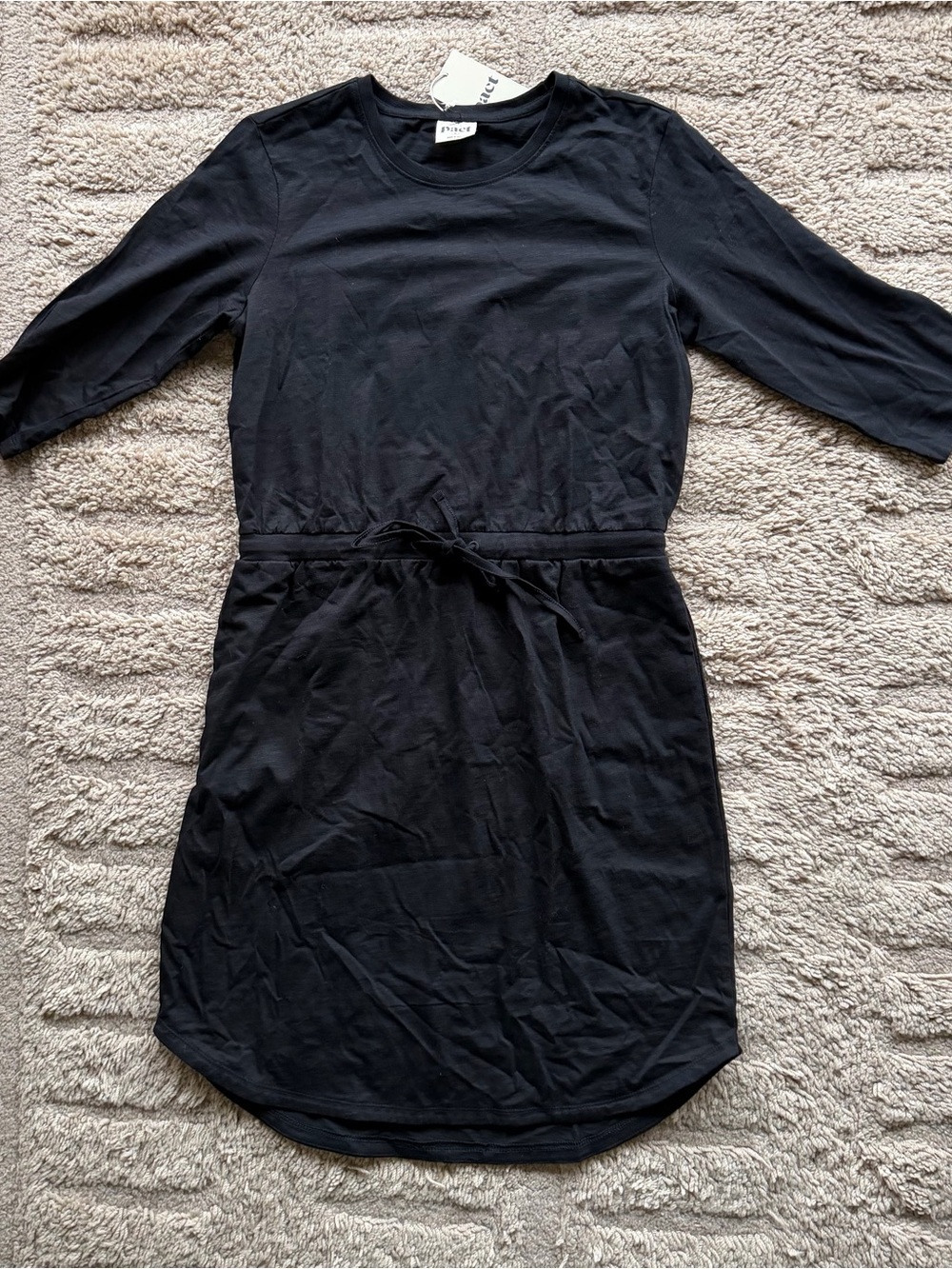 Pact Slub 3/4-Sleeve Tie-Waist Dress